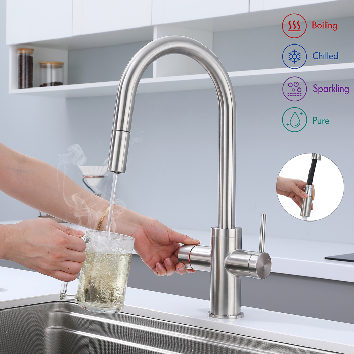 LED 6 in 1 Boiling Water Tap Chilled Sparkling Water Tap Knob Control Pure Water Faucet for Kitchen Sink
