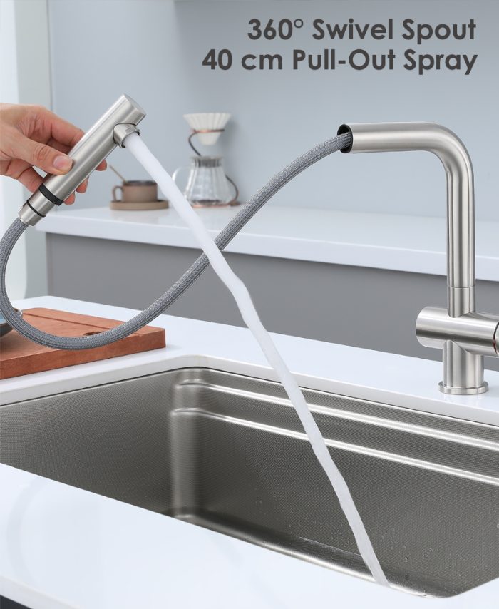 Stainless Steel Kithcen Mixer Tap with Extendable Pull-Out Spray - Image 2
