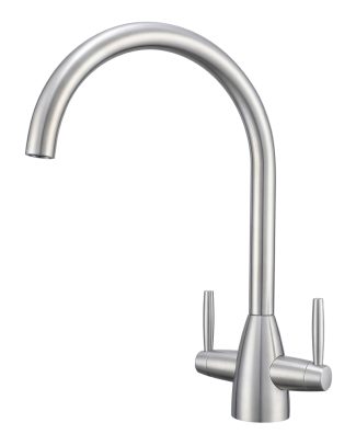 Stainless Steel Kithcen Mixer Tap Dual Lever 360 Swivel Spout