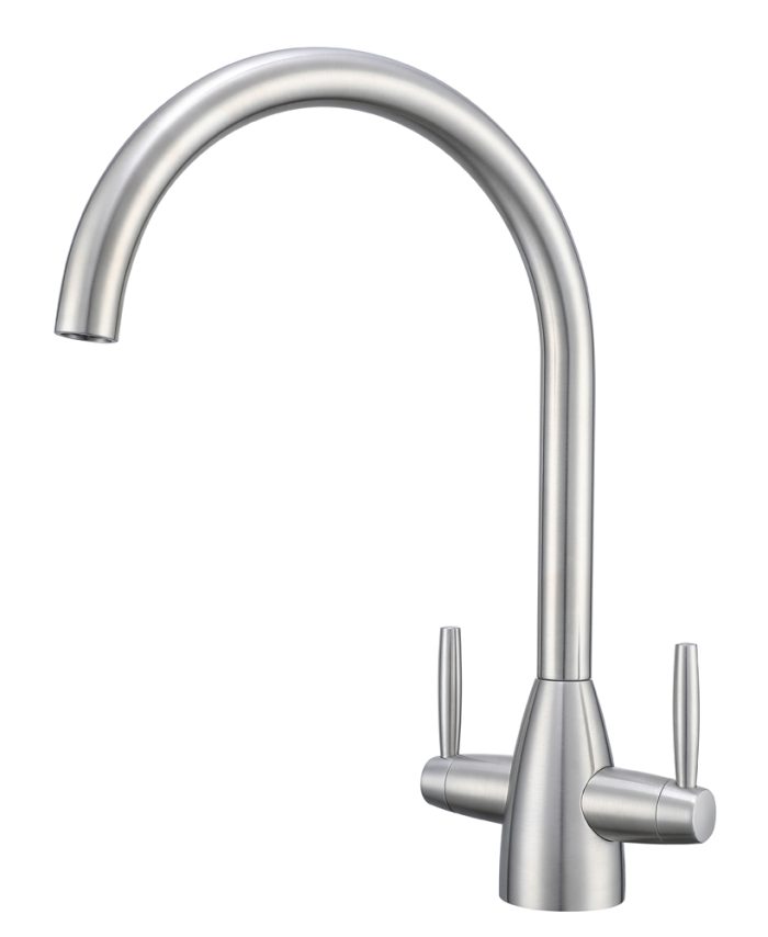 Stainless Steel Kithcen Mixer Tap Dual Lever 360 Swivel Spout - Image 6